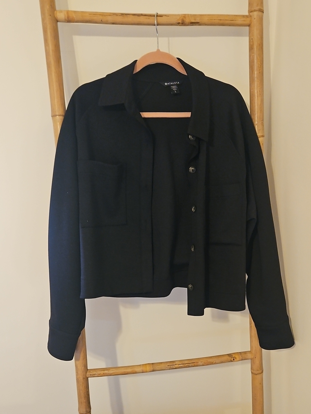 Athleta Black Button-Front Boxy Blazer Jacket